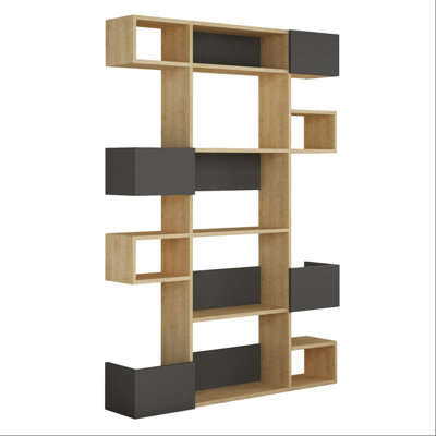 Decortie Niho Modern Bookcase Display Unit Room Separator Natural Oak Effect Anthracite Grey Tall 171cm