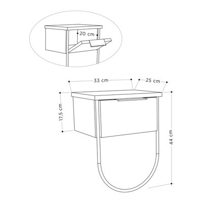 Decortie Norfolk Modern Bedside Table Mocha Grey 33cm Width Bedroom Furniture