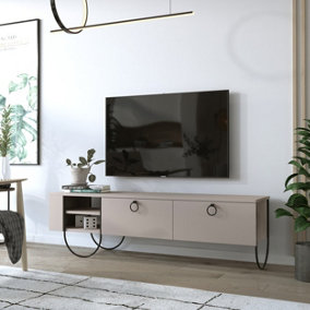 Decortie Norfolk Modern TV Stand Multimedia Centre TV Unit Mocha Grey With Storage Cabinet 151cm