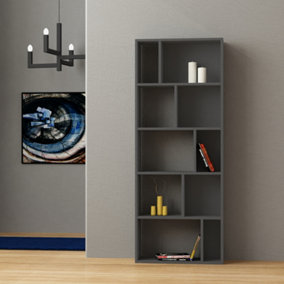 Decortie Onda Modern Bookcase Display Unit Anthracite Grey Tall 166cm
