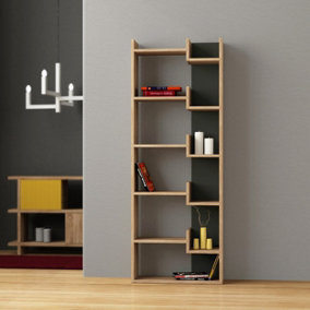 Decortie Oppa Modern Bookcase Display Unit Natural Oak Effect Anthracite Grey Tall 162.4cm