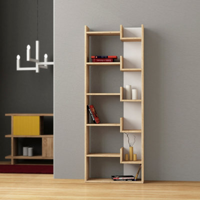 Decortie Oppa Modern Bookcase Display Unit Natural Oak Effect White Tall 162.4cm