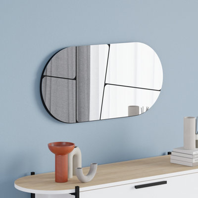 Decortie Otis Black Modern Unframed Mirror Wall-mounted Bathroom (H) 40cm (W)80cm