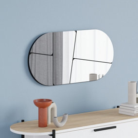 Decortie Otis Black Modern Unframed Mirror Wall-mounted Bathroom (H) 40cm (W)80cm
