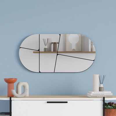 Decortie Otis Black Modern Unframed Mirror Wall-mounted Bathroom (H) 40cm (W)80cm