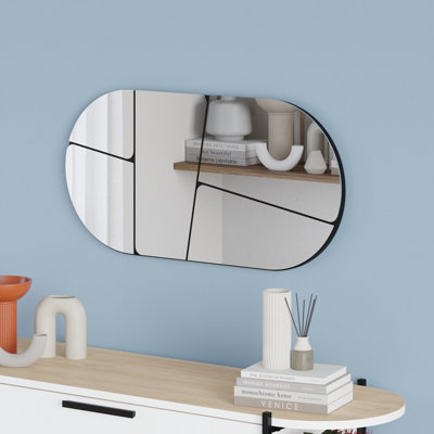Decortie Otis Black Modern Unframed Mirror Wall-mounted Bathroom (H) 40cm (W)80cm