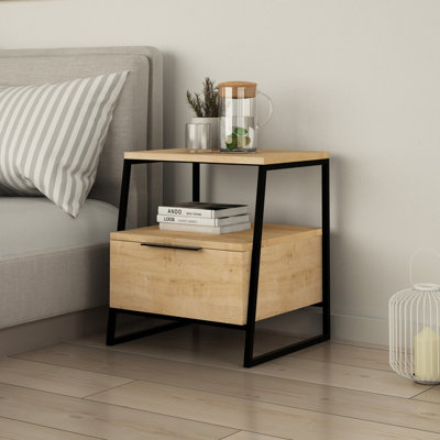 Decortie Pal Modern Bedside Table With Drawer Oak 45cm Width Bedroom ...