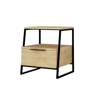 Decortie Pal Modern Bedside Table With Drawer Oak 45cm Width Bedroom Furniture
