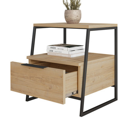 Decortie Pal Modern Bedside Table With Drawer Oak 45cm Width Bedroom Furniture