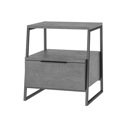 Decortie Pal Modern Bedside Table With Drawer Retro Grey 45cm Width Bedroom Furniture