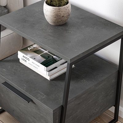 Decortie Pal Modern Bedside Table With Drawer Retro Grey 45cm Width Bedroom Furniture