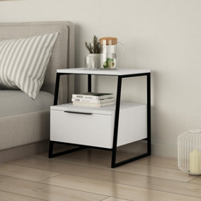 Decortie Pal Modern Bedside Table With Drawer White 45cm Width Bedroom Furniture