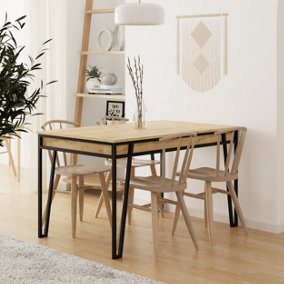 Decortie Pal Modern Dining Table Multipurpose Extendable Living Room Oak W 132cm