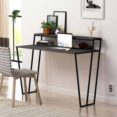 Decortie Pal Modern Study Desk Anthracite Grey With Monitor Stand  Width 124cm