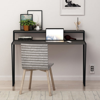 Decortie Pal Modern Study Desk Anthracite Grey With Monitor Stand  Width 124cm