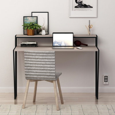 Decortie Pal Modern Study Desk Mocha Grey With Monitor Stand  Width 124cm