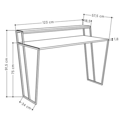 Decortie Pal Modern Study Desk White With Monitor Stand  Width 124cm