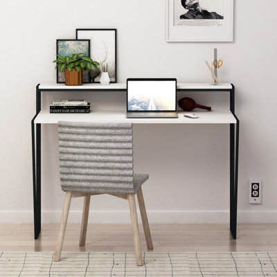 Decortie Pal Modern Study Desk White With Monitor Stand  Width 124cm