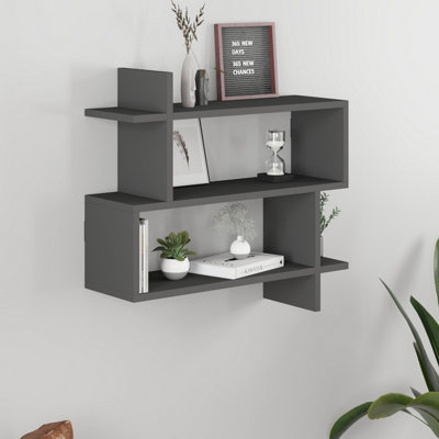 Decortie Paralel Wall Mounted Modern Bookcase Display Unit 2-Tier Sleek Design Anthracite Grey 70x22x66 cm