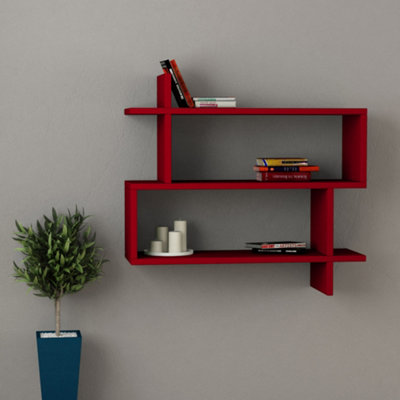 Decortie Paralel Wall Mounted Modern Bookcase Display Unit Burgundy W 70cm Medium