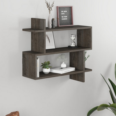 Decortie Paralel Wall Mounted Modern Bookcase Display Unit Dark Coffee W 70cm Medium