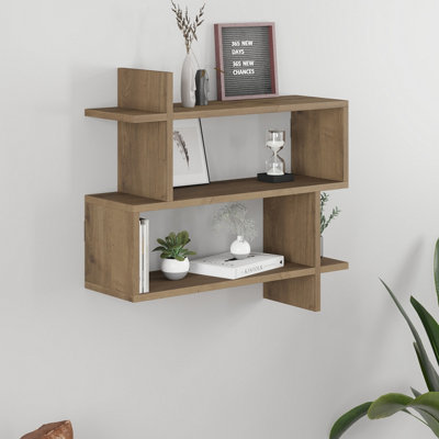 Decortie Paralel Wall Mounted Modern Bookcase Display Unit Dark Oak ...