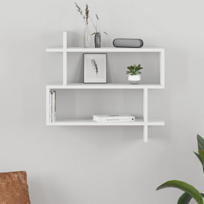 Decortie Paralel White 3-Tier Wall Mounted Bookcase - Modern Floating Display Shelf 70cm