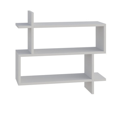 Decortie Paralel White 3-Tier Wall Mounted Bookcase - Modern Floating Display Shelf 70cm