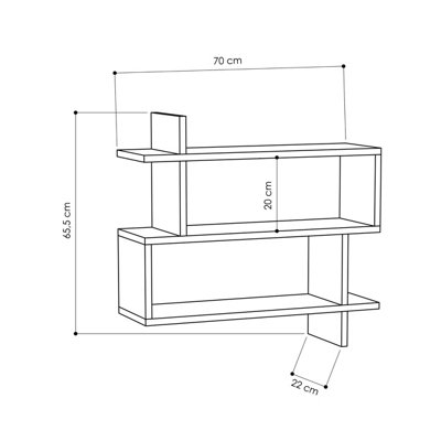 Decortie Paralel White 3-Tier Wall Mounted Bookcase - Modern Floating Display Shelf 70cm
