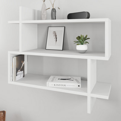 Decortie Paralel White 3-Tier Wall Mounted Bookcase - Modern Floating Display Shelf 70cm