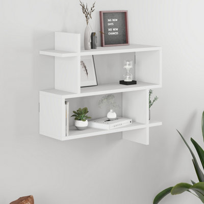 Decortie Paralel White 3-Tier Wall Mounted Bookcase - Modern Floating Display Shelf 70cm