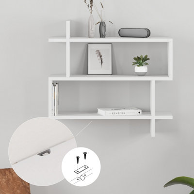 Decortie Paralel White 3-Tier Wall Mounted Bookcase - Modern Floating Display Shelf 70cm