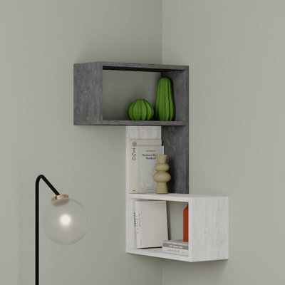 Decortie Part 3-Tier Wall Mounted Corner Shelf Modern Organizer Retro Grey Ancient White82cm