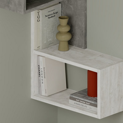 Decortie Part Modern Corner Shelf Retro Grey Ancient White 82cm Narrow