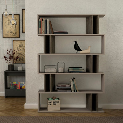 Decortie Partiro Modern Bookcase Display Unit Room Separator Mocha Grey Dark Coffee Oak Effect Tall 161cm