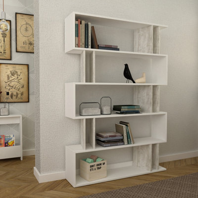 Decortie Partiro Modern Bookcase Display Unit Room Separator White Ancient White Tall 161cm