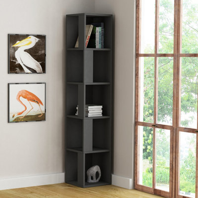 Decortie Piano Modern Corner Bookcase Tall Display Unit Anthracite Grey 158.9cm
