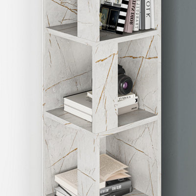 Decortie Piano Modern Corner Bookcase Tall Display Unit Gold Marble Effect 158.9cm