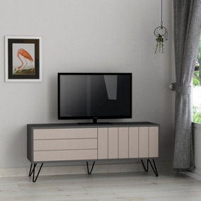 Decortie Picadilly Modern TV Stand Multimedia Centre TV Unit Anthracite Grey Mocha Grey With Storage Cabinet 139cm