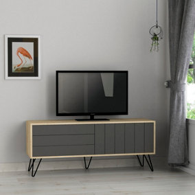 Decortie Picadilly Modern TV Stand Multimedia Centre TV Unit Oak Anthracite Grey With Storage Cabinet 139cm