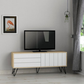 Decortie Picadilly Modern TV Stand Multimedia Centre TV Unit Oak White With Storage Cabinet 139cm
