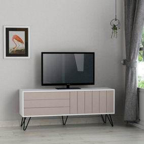 Decortie Picadilly Modern TV Stand Multimedia Centre TV Unit White Mocha Grey With Storage Cabinet 139cm