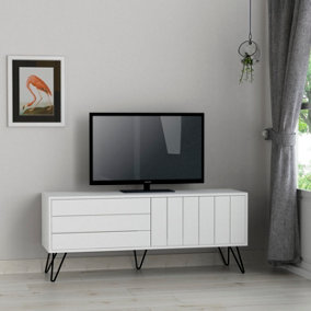 Decortie Picadilly Modern TV Stand Multimedia Centre TV Unit White With Storage Cabinet 139cm