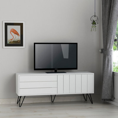 Decortie Picadilly Modern TV Unit Multimedia Centre White with Storage TV Cabinet 139cm