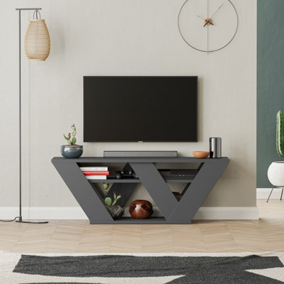 Decortie Pipralla Modern TV Stand Multimedia Centre TV Unit Anthracite Grey  With Shelves 110cm DIY at BQ