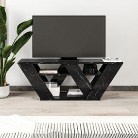 Decortie Pipralla Modern TV Stand Multimedia Centre TV Unit Black Marble Effect With Shelves 110cm