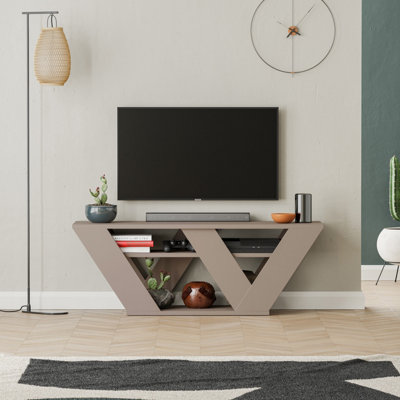 Decortie Pipralla Modern TV Unit Multimedia Centre Mocha Grey with Shelves 110cm