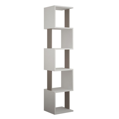 Decortie Piri Modern Bookcase Display Unit White Mocha Grey Tall 161cm