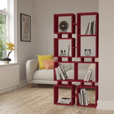 Decortie Rail Modern Bookcase Display Unit No.1 Burgundy Tall 166.5cm