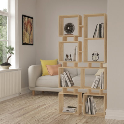 Decortie Rail Modern Bookcase Display Unit No.1 Natural Oak Effect Tall 166.5cm